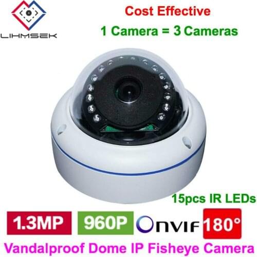 Lihmsek Free Shipping 180 Degree 1.3MP 960P IP Fish-eye Camera with 15pcs IR LEDs Night Vision 10-15 meters CCTV Fisheye Camera