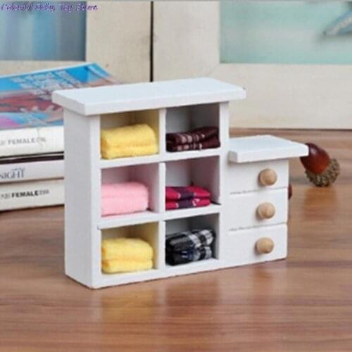 Furniture Kitchen Bathroom White Cabinet Chest Cupboard Wooden Toys For Doll 1 :12 Scale Doll House Miniatures