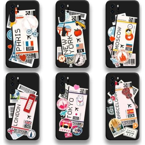 World Citiy Paris Moscow New York Travel Tickets Phone Case For Huawei P20 P30 P40 lite E Pro Mate 40 30 20 Pro P Smart 2020