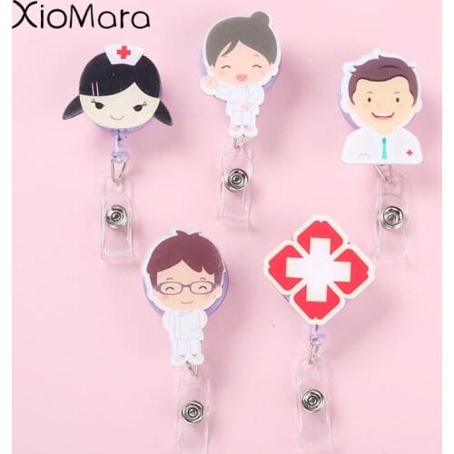 Cartoon Nurse Encourage Badge Retractable Reel Pull Id Card Holder Cute Design Anti-Lost Clip Doctors Student Hospital Lanyards