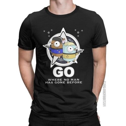 Golang Go Where No Man T-Shirts For Men Programmer Vintage Pure Cotton Tees Round Neck Classic T Shirt Plus Size Clothes