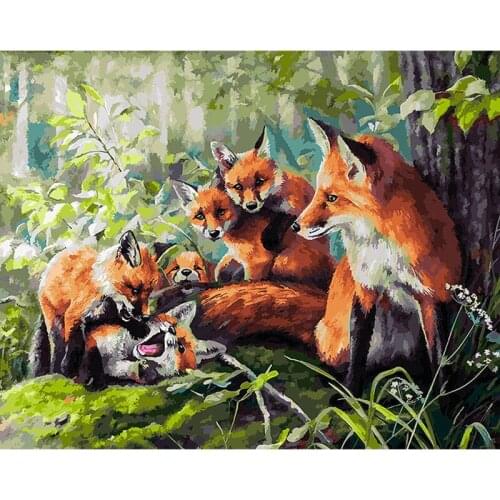 Painting By Numbers DIY Dropshipping 60x75cm A Family of Foxes Resting Animal Handmade For Living Room Wall Decor Oil Painting