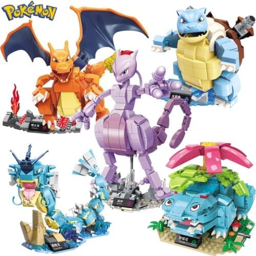 2021 NEW Classic Anime Pokemon Center House Pikachu Mewtwo Charizard Venusaur Building Blocks Bricks Sets Model DIY Toy For Gift