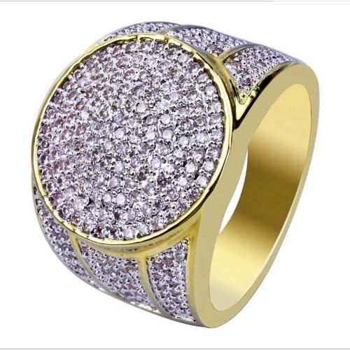 New Fashion Good Quality Gold Color Plated Iced Out Micro Pave Cubic Zircon Bling Ring Hip Hop Ring For Men Wholesale Best Sell