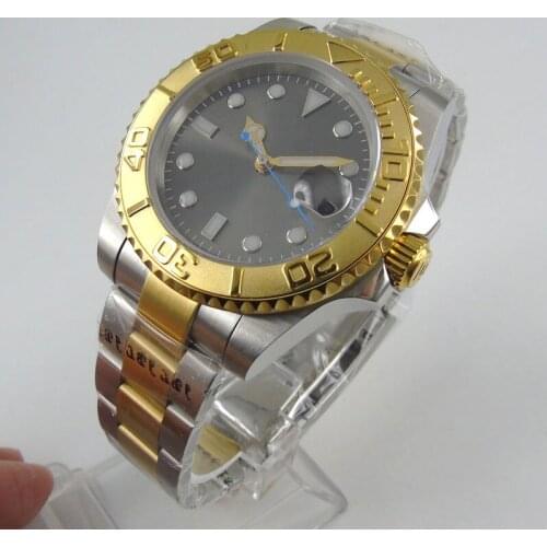 NEW Arrival 40mm Gray Sterile Dial Sapphire Glass Yellow Gold Date Luminous MIYOTA 8215 Automatic Mechanical Mens Watch