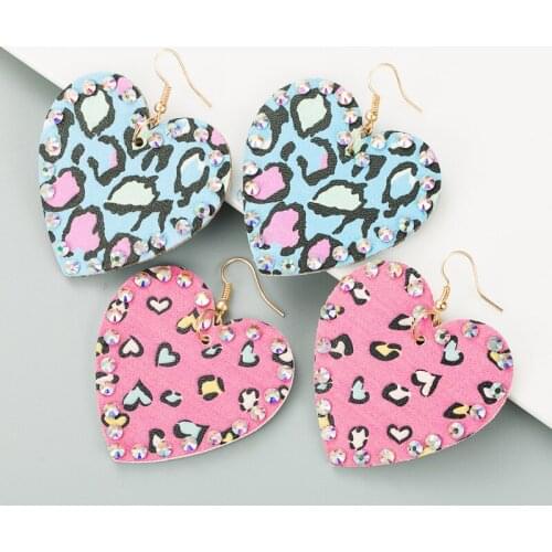 New Fashion Heart Pendant Earrings Simple PU Leather Double Sided Love Print Leopard Print Dangle Drop Earring Earrings Jewelry