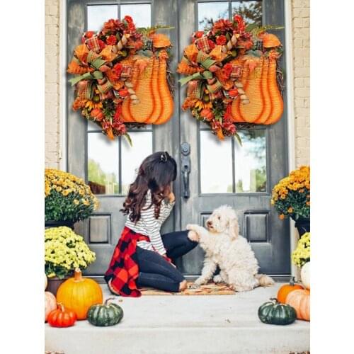 Halloween New Product Artificial Big Pumpkin Witch Leg Wreath Front Door Pumpkin Artificial Maple Sunflower Autumn Harvest