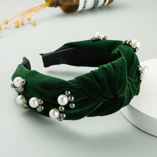 Hair Accessories For Women Simulation Pearls Knotted Crossed Velvet Headband Fashion Wide Side Hair Hoop Hairband