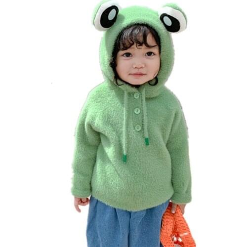 Autumn Winter Baby Boys Girls Hooded Coat Children Toddler Jackets Cartoon Flog Pig Clothes Outerwear for 1-5Y Kids
