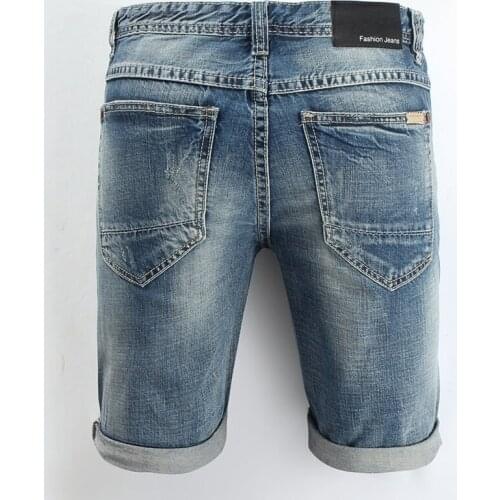 Casual Men Shorts Summer Fashion Knee-Length Straight Vintage Casual Male Denim Trousers Hole Ripped Jeans Man Plus Size