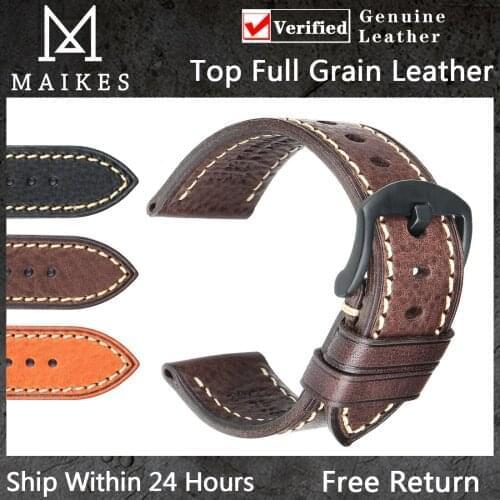 MAIKES Handmade Leather Watch Band 20mm 22mm 24mm For Amazfit GTR 2e Watch Accessories Bracelet Vintage Brown Watch Strap