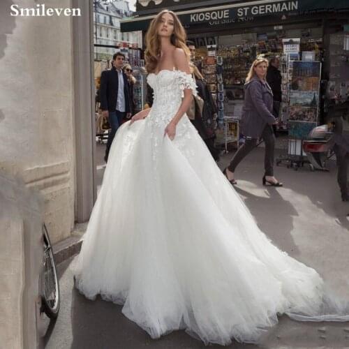 Smileven Princess Wedding Dress Off The Shoulder 3D Flowers Bride Dresses Appliqued Wedding Gowns Backless Vestido De noiva