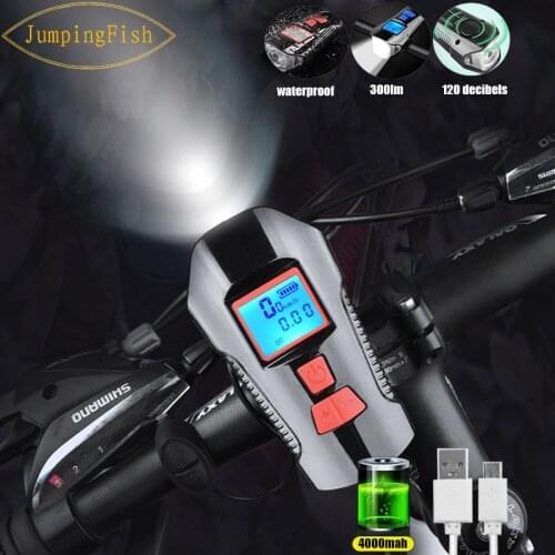 Waterproof bicycle light USB charging 2020 front light flashlight with horn speedometer LCD screen bicycle tail lightAccessories