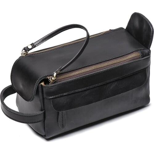 Nesitu Highend Vintage Brown Black Genuine Crazy Horse Leather Women Men Cosmetic Bag Travel Toiletry Wash Make Up Bags M9049