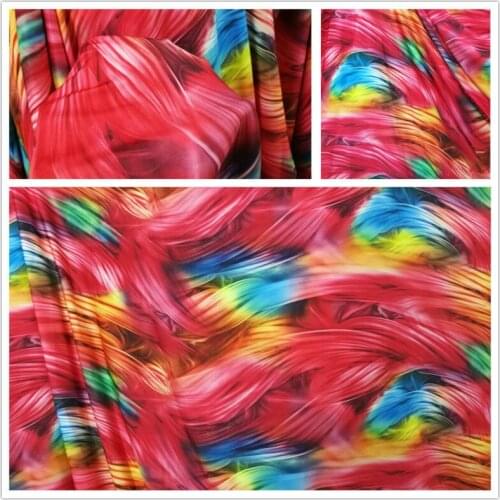 High Elastic Knitting Bottom Printing Red Stripe Cloth Fabric For Sewing Latin Dance Dress Fabric use For Table Cloth 1Meter