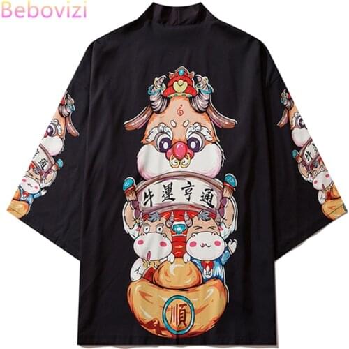 Women Japanese Yukata Female Women Asian Clothes Kimono Cardigan Shirt Women Traditional Cartoons Print Kimono Pants Haori