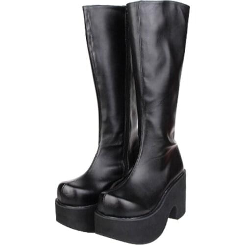 Runway Trendy Shoe Woman High Trifle Heels Platform Girl Knee High Boots Leather Lolita Punk Motorcycle Botas Bottes Femme 2021