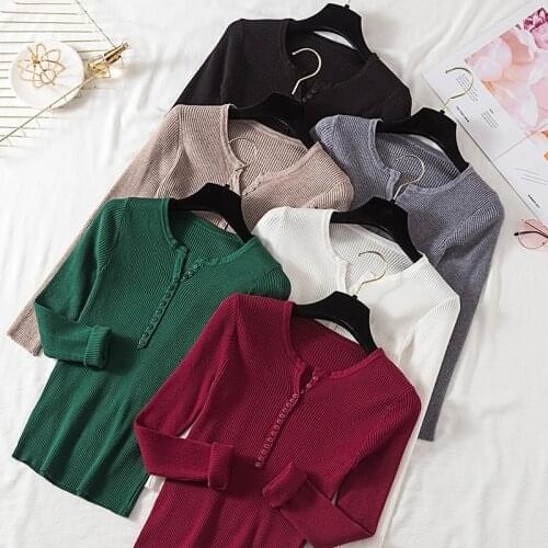 Women Pullover Sweater 2020 V Neck Single Breasted Slim Soft Knit Winter Tops Women Knitted Sweater Knitwear Jumper Sweaters