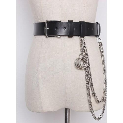 Womens runway fashion genuine leather chain Cummerbunds female Dress Corsets Waistband Belts decoration wide belt R3271