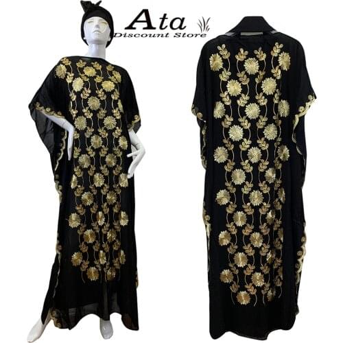 ATA Summer Chiffon Bat sleeve Womens Kaftan Abaya Hijab With Scarfs African Dubai Turkey Muslim Saudi Maxi Traditional Outfit