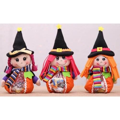 1pc Halloween Decorations Transparent Witch Candy Bags Childrens Gift Bags Party Decorations Cute little Girl Bag Holiday Gift
