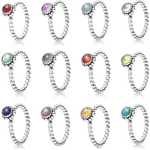 2019 NEW 100% 925 Sterling Silver Rings For Women 12 Months Multicolor Gem optional Charm Beads Fit DIY Ring factory Wholesale