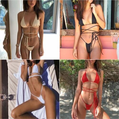 2021 Fashion European and American Pure Color Ladies Split Swimsuit Simple Bandage Sexy Swimsuit Mini Bikini thong bikini