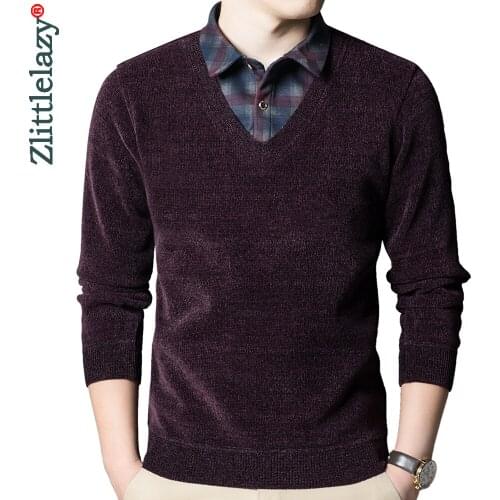 2020 casual knitted false two thick sweater men pullover clothing fashion clothes knit winter warm mens sweaters pullovers 1599