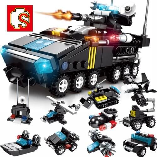 SEMBO 286Pcs Ciity SWAT 10in1 Patrol Armored Vehicle Model Building Blocks Boys Police Truck Weapon Car Construction Toys Child