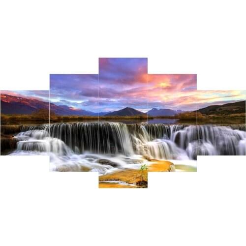 5 Panels Wall Painting Modern Abstract Sky & Waterfall Landscape Oil Painting New CANVAS ART Living Room Decoration Picture