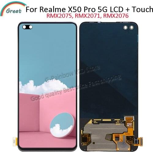 6.44'' AMOLED For Oppo Realme X50 Pro 5G LCD RMX2075, RMX2071, RMX2076 Display Touch Panel Screen Digitizer For Realme X50 Pro