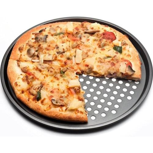 Carbon Steel Non-Stick DIY Microwave Pizza Baking Pan Mesh Tray Plate Bakeware Home Kitchen Restaurant Tool