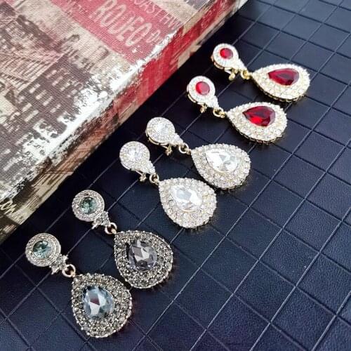 Large Rhinestone pendant earrings gold Arab ethnic earrings bride jewelry earrings, presenting elegant and fashionable style, u