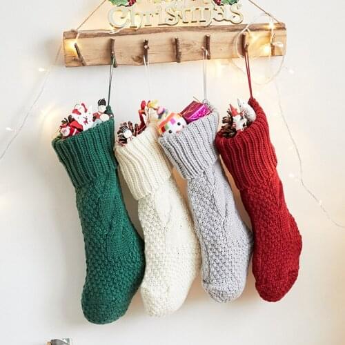 Large 46cm Wool Knitted Home Wall Decoration Candy Bag Foot Sock Diamond Gift Bag Socks Ornaments Christmas Foot Sock