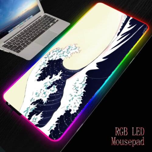 Mairuige Japanese Wave Art RGB Large Gaming Mouse Pad Keyboard Pad Led MousePad With Backlit Computer Gamer PC Office Desk Mat