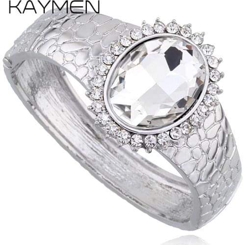 KAYMEN Fashion Bohemia Style Glass Stone and Rhinestone Cuff Bangle Bracelet for Women 3 Colors Luxury Newest Bangle Jewelry