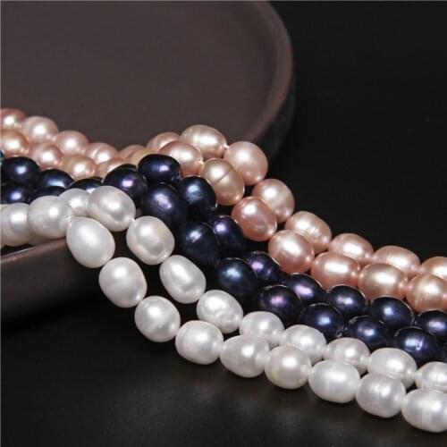 8-9mm Natural Freshwater Cultured Rice Shape White Pink Black Pearl Perforated Loose Beads for Jewelry Making Bracelet Necklace