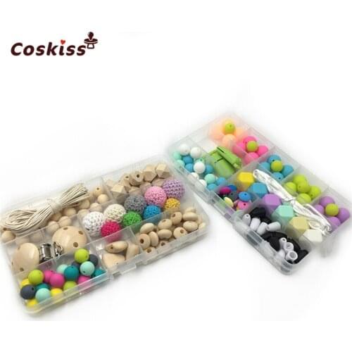 Wooden Beads Crochet Beads Baby Teether Pacifier Clip Mix Color Food Grade Silicone Beads For DIY Baby Nursing Necklace
