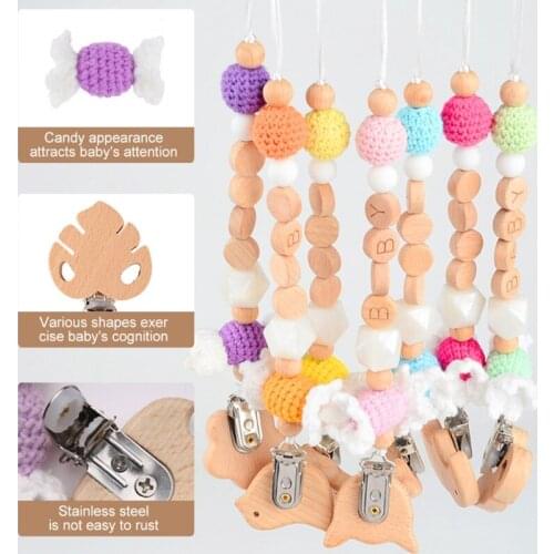 Baby Pacifier Chain Clip Dummy Soother Nipple Holder Anti-drop Strap Crochet Beads Teether Chain
