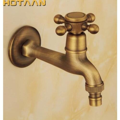 Long garden use Bibcock faucet tap crane Antique Brass Finish Bathroom Wall Mount Washing Machine Water Faucet Taps YT-5158-A
