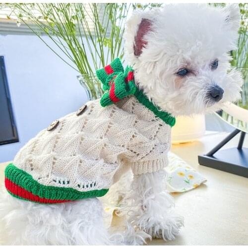 Wood Botton Bow Pet Dog Clothes Cat Sweater Winter Fashion Turtlenck Knitted Hoody Coat Knitwear Clothing Sweater For Small Dogs