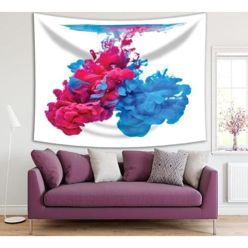 Tapestry Paint in Water Clouds Abstract Modern Decorative Bright Colored Artwork Blue Red