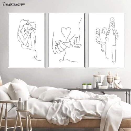 Love Hand Canvas Art Painting Warm Family Poster Abstract Line Art Print Romantic Kiss Pictures Minimalist Wall Art Home Decor