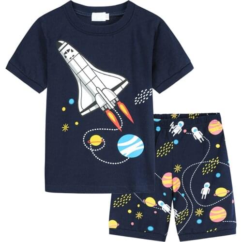 2pcs Kids Clothes Sets Boys Girls Cartoon Rocket Print T shirt Shorts Pajamas Sleepwear Outfits Summer Child Boys Sets 2021