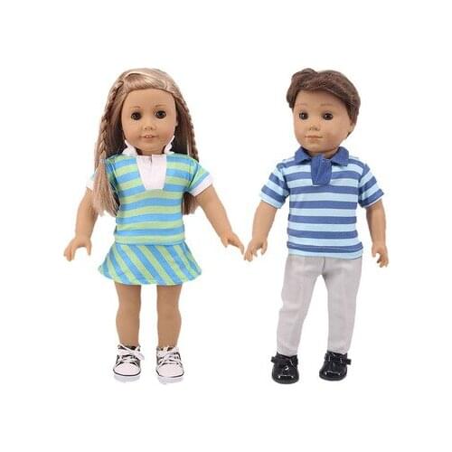 2021 New Pattern Striped Short Sleeve Suit Fit 18Inch American 43cm Baby Doll Clothes Accessories,Girls Toys,Generation