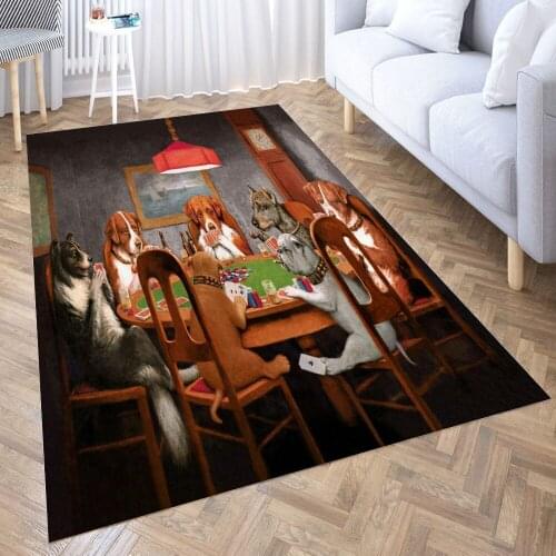 Dogs Playing Poker Carpet for Living Room 3D Anime Cartoon Rug Gamer Teen Room Bedside Lounge Rug Kids Children Floor Mats