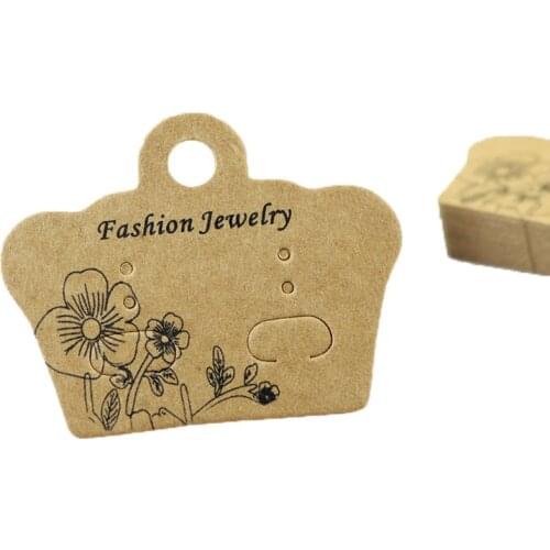 50pcs 4x5cm Kraft Earring Packaging Cards Crown Shape Ear Drops Studs Display Card Handmade Diy Flower Printing Jewelry Hanger