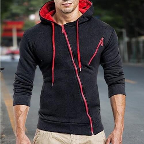 Men‘s Autumn Winter Hoodie Sweatshirts with Personality Fashion Side Zipper Male Solid Casual Harajuku Cardigan Tracksuit
