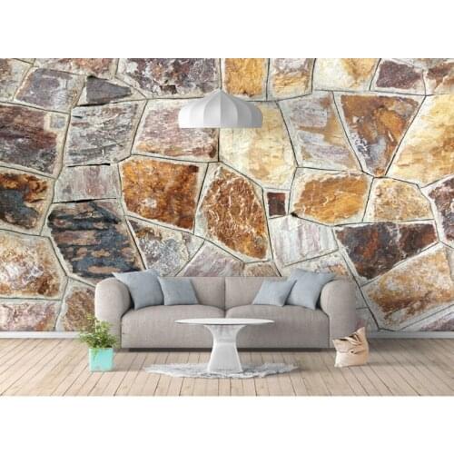 Bacaz Vintage Brown 3D Stone Wallpaper mural Modern Faux Stone Texture Wall Paper Living Room Bedroom Wallpaper for walls Decor