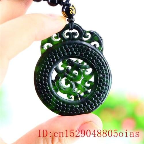 Jade Scripture Pendant Necklace Carved Natural Black Green Amulet Chinese Fashion Jewellery Gifts Charm